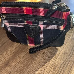 Y2K Juicy Couture VINTAGE **RARE**Red and Black Plaid velvet leather Wristlet